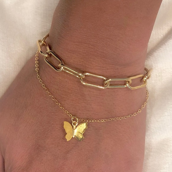 Jewelry - Chain + Butterfly Charm Layered Bracelet